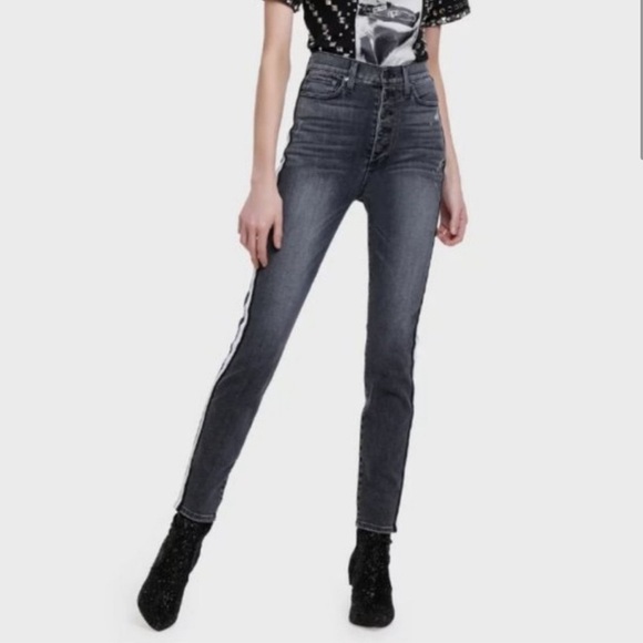 AO.LA Alice + Olivia High Rise Button Fly Side Stripe Jeans Size 30 - Picture 2 of 14